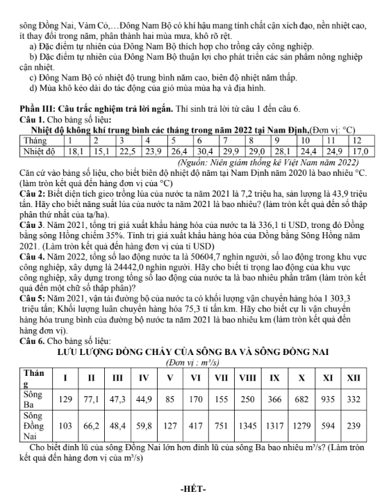 Đề thi thử Địa Lí THPT 2026 – THPT Núi Thành