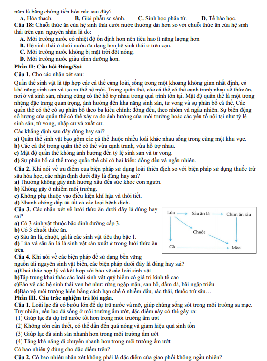 Đề thi thử Sinh Học THPT 2025 – THPT GIO LINH