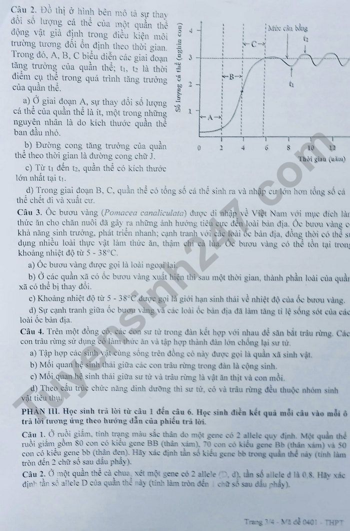 Đề thi thử Sinh Học THPT 2025 – SỞ GIÁO DỤC VÀ ĐÀO TẠO