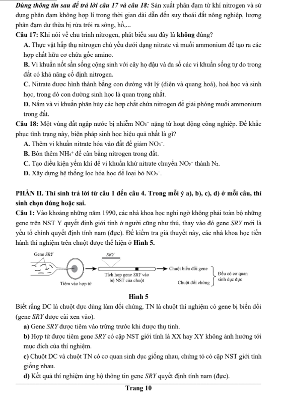 Đề thi thử Sinh Học THPT 2026 – Trường THPT ẩn danh