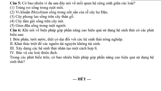 Đề thi thử Sinh Học THPT 2026 – Trường THPT ẩn danh