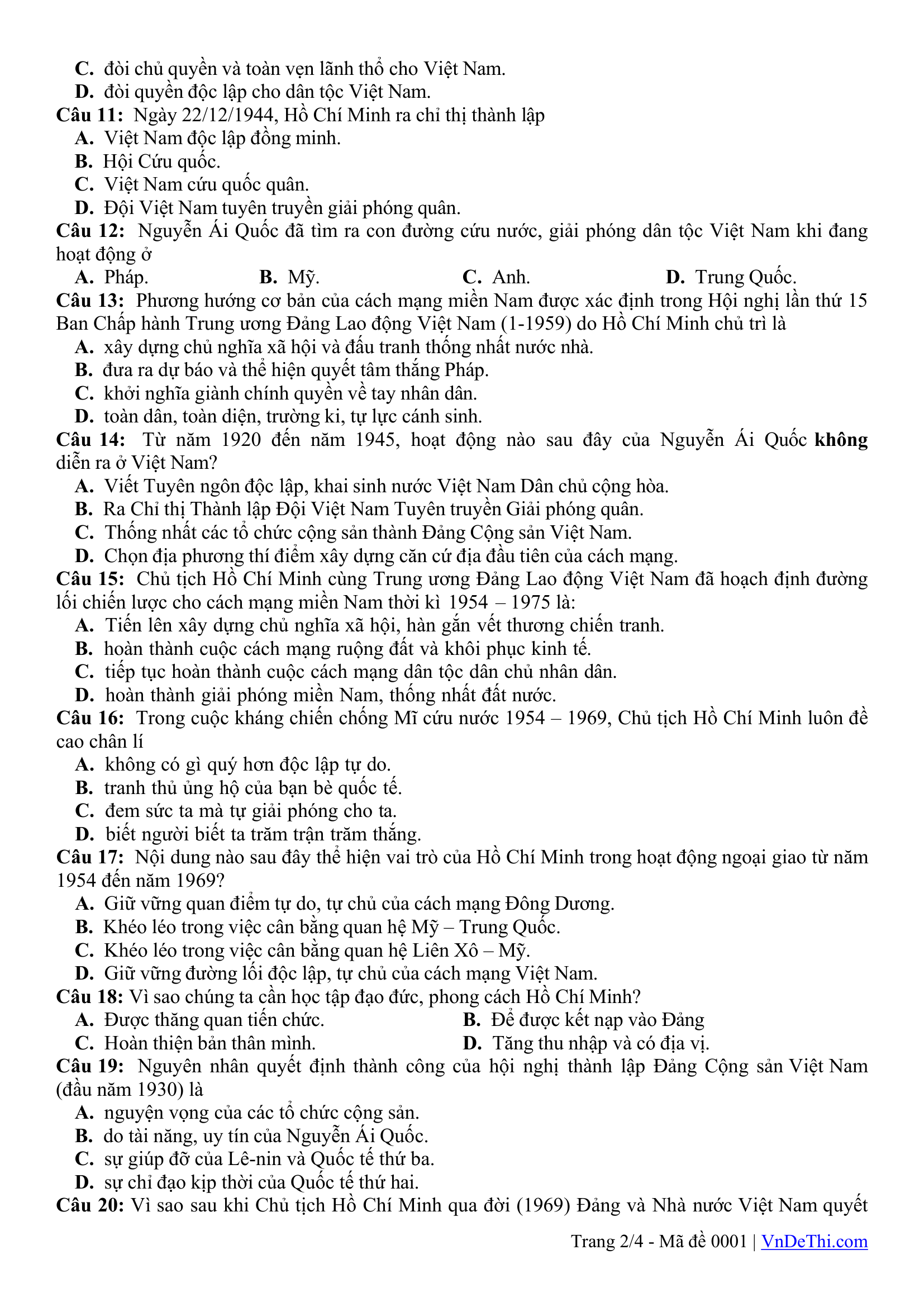Đề thi thử Lịch Sử THPT 2025 – TRƯỜNG THPT GIO LINH