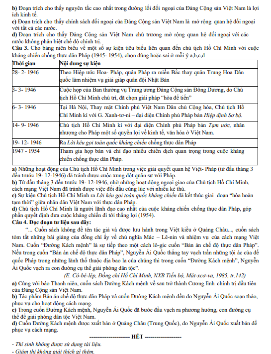 Đề thi thử Lịch Sử THPT 2025 – TRƯỜNG THPT KẺ SẶT