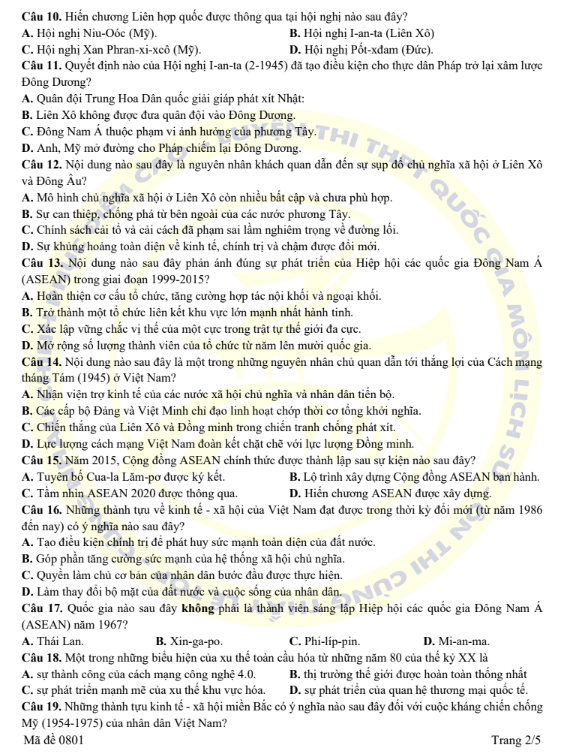 Đề thi thử Lịch Sử THPT 2026 – Sở GDĐT Tuyên Quang