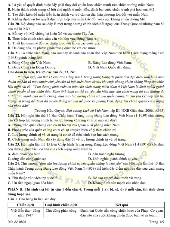 Đề thi thử Lịch Sử THPT 2026 – Sở GDĐT Tuyên Quang