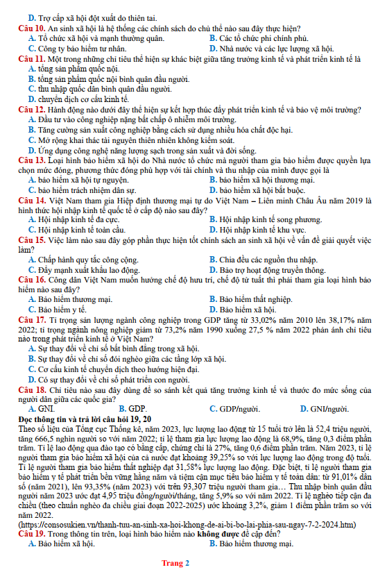 Đề thi thử GDKT&PL THPT 2025 – Sở GD&ĐT Bắc Ninh