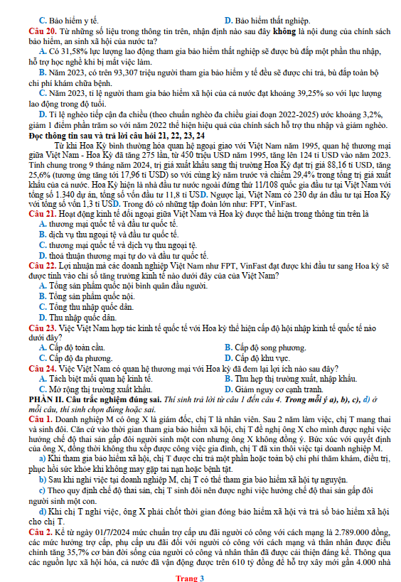 Đề thi thử GDKT&PL THPT 2025 – Sở GD&ĐT Bắc Ninh