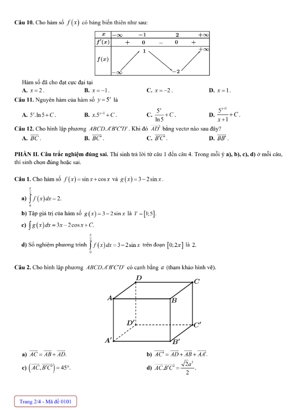 Đề thi thử Toán THPT 2026 – Sở GDĐT Lào Cai