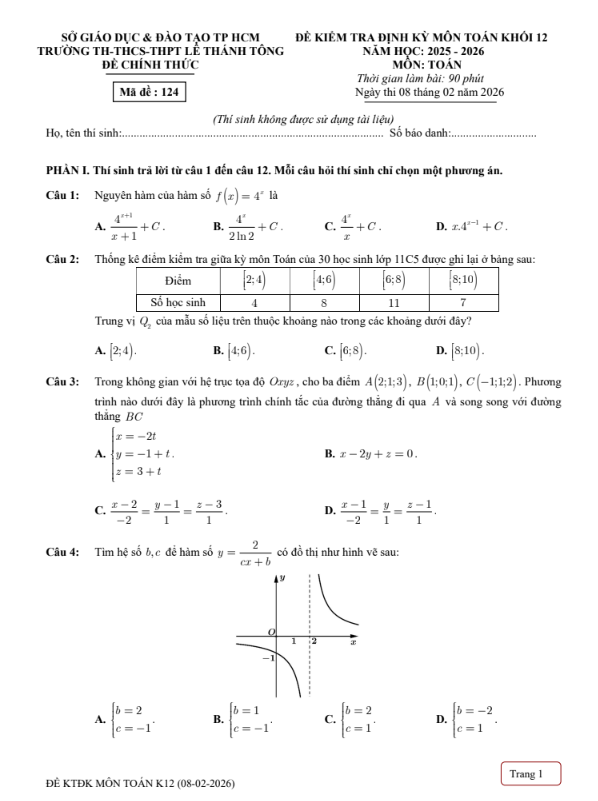 Đề thi thử Toán THPT 2026 – TRƯỜNG TH-THCS-THPT LÊ THÁNH TÔNG