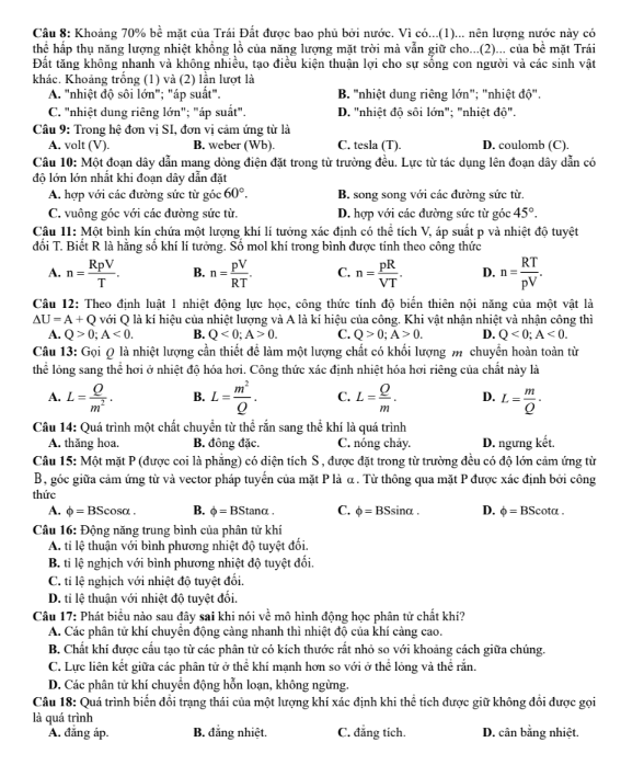 Đề thi thử Vật Lý THPT 2026 – Sở GDĐT Thái Nguyên
